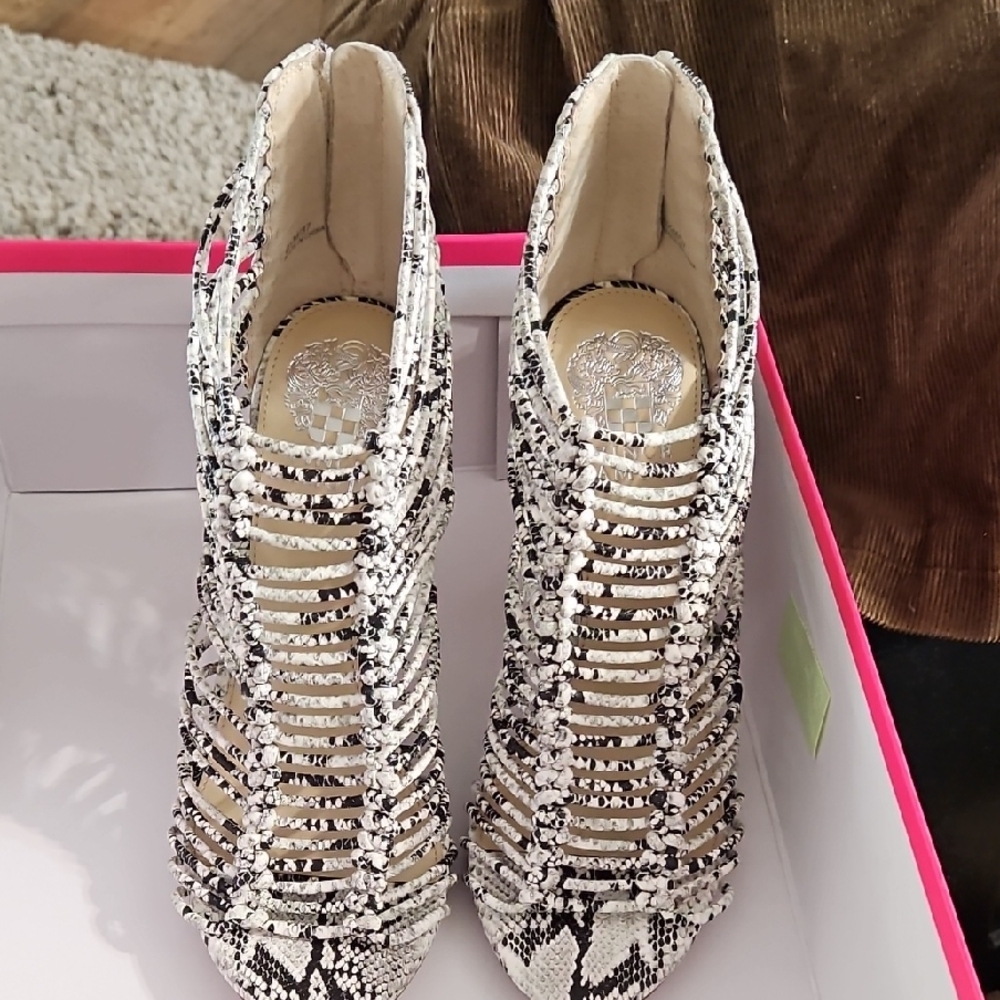 Vince Camuto Black and White Snakeskin Heels